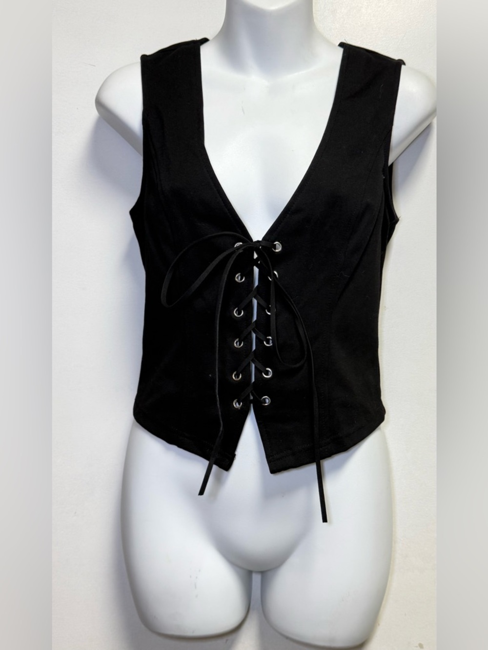 Current Mood Black Lace-Up V-Neck Tank